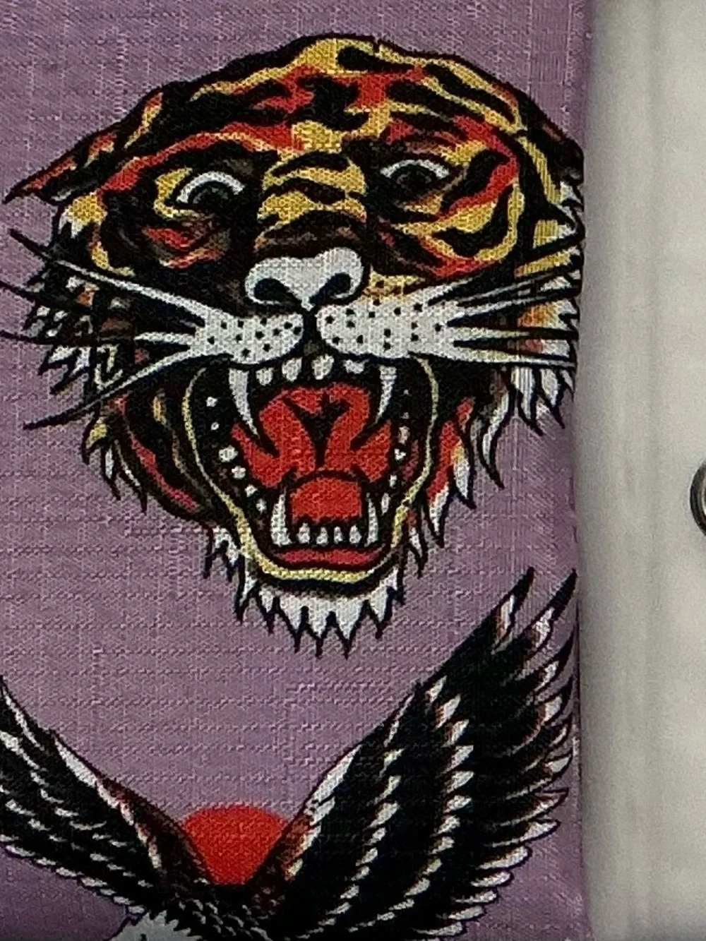 Ed Hardy Purple Tiger Motif Shower Curtain Set with Gold Hooks
